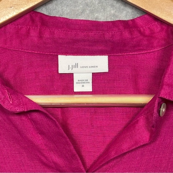 J. Jill Love Linen Long Sleeve Button Down Shirt-Dark Pink-Women Size Medium - Picture 3 of 6